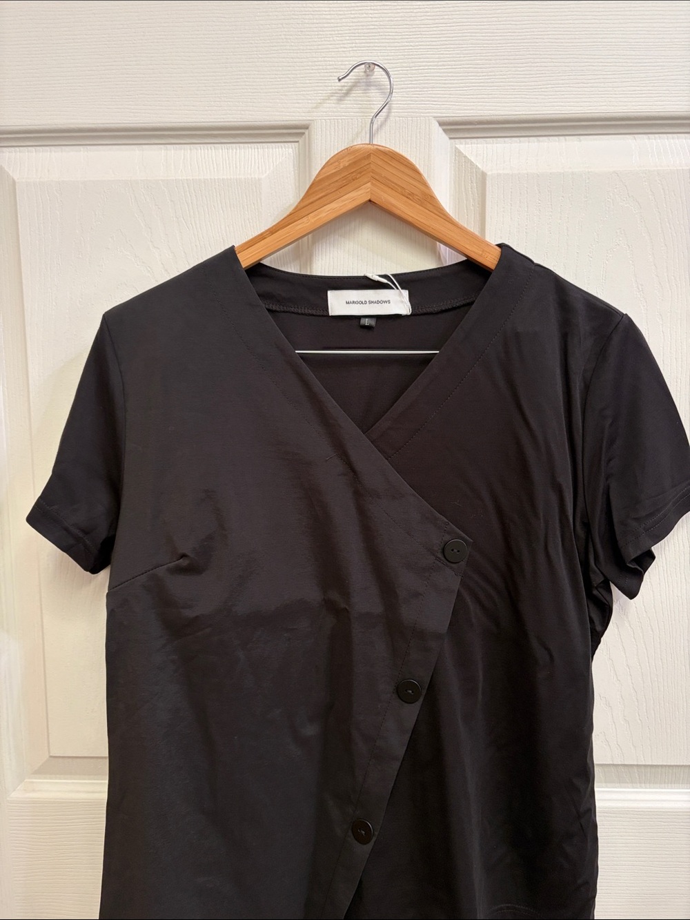 Madison Marcus Black Short-Sleeve Asymmetrical Button Tee